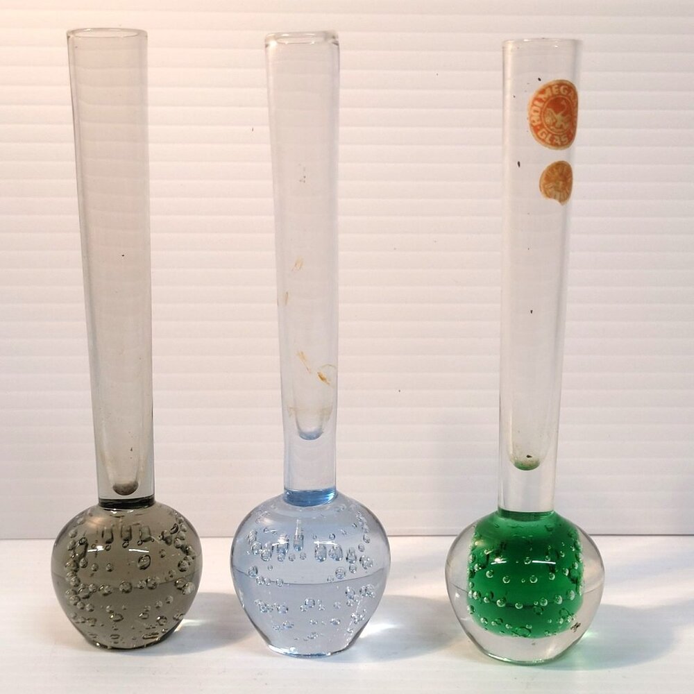 Holmegaard Bud Vases Denmark Set 3 Blown Glass Controlled Air Bubbles Single